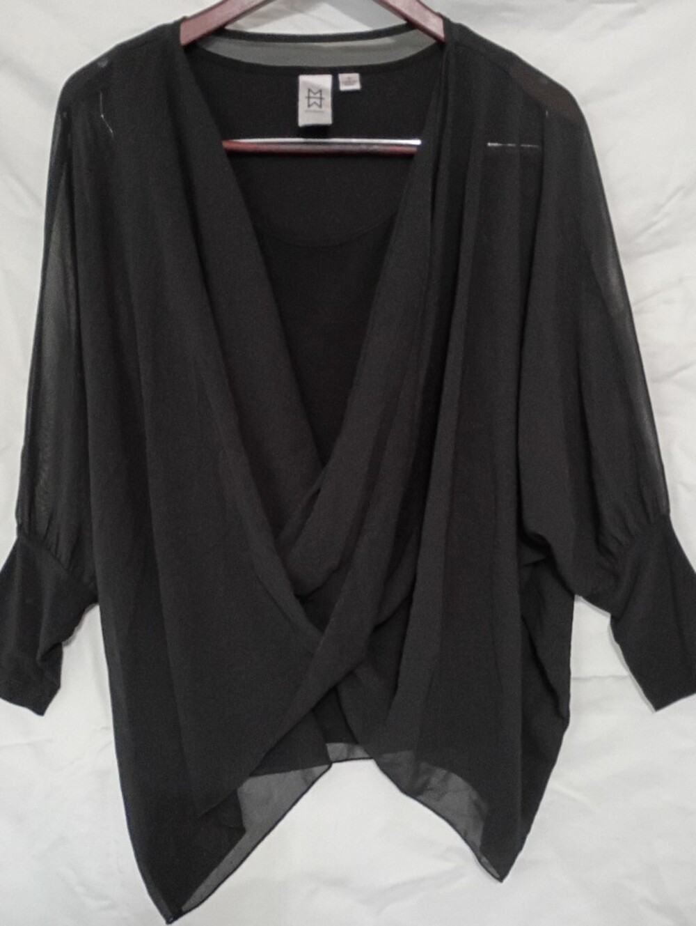 Marc Bouwer Black Draped Twisted Front Long Sleeve Batwing Blouse Size S